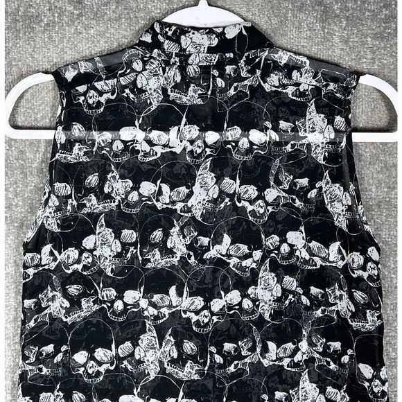 Social Misfits Sheer Skulls Studded Collar Button Up Top Womens Size Small Goth - Picture 8 of 11